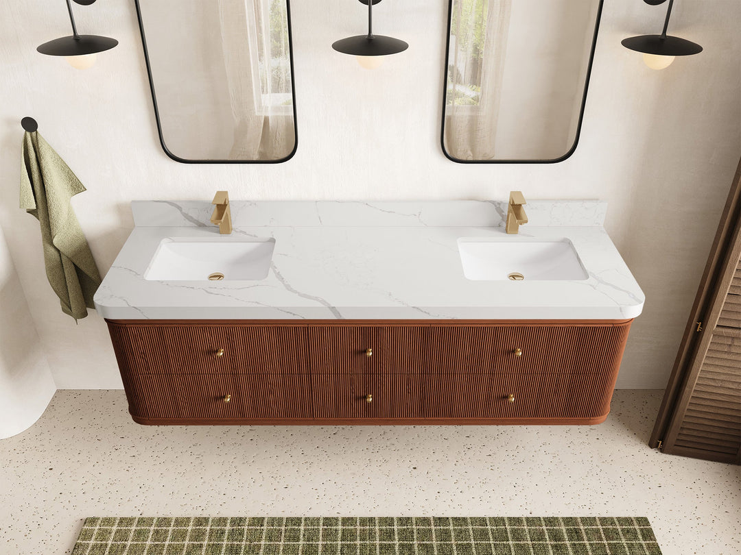 Hampton Floating Teak 72 in. W x 22 in. D Double Sink Bathroom Vanity - Willow Bath and Vanity