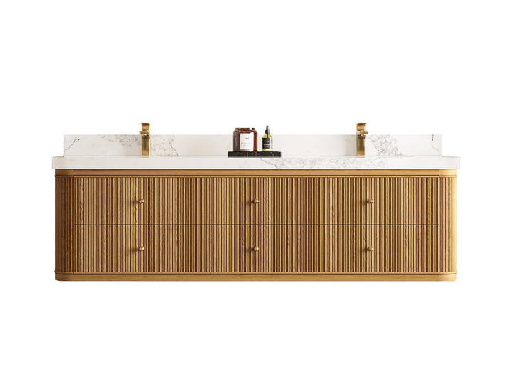 Hampton Floating Teak 72 in. W x 22 in. D Double Sink Bathroom Vanity - photo 1