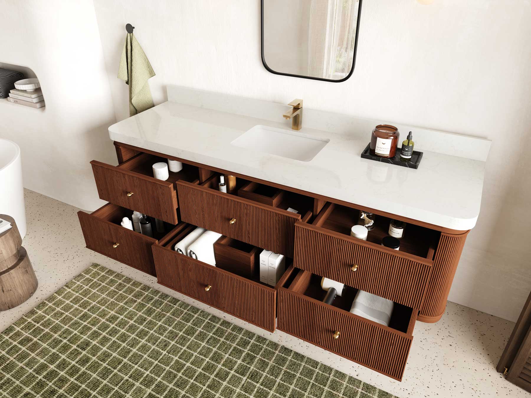Hampton Floating Teak 72 in. W x 22 in. D Single Sink Bathroom Vanity - Willow Bath and Vanity