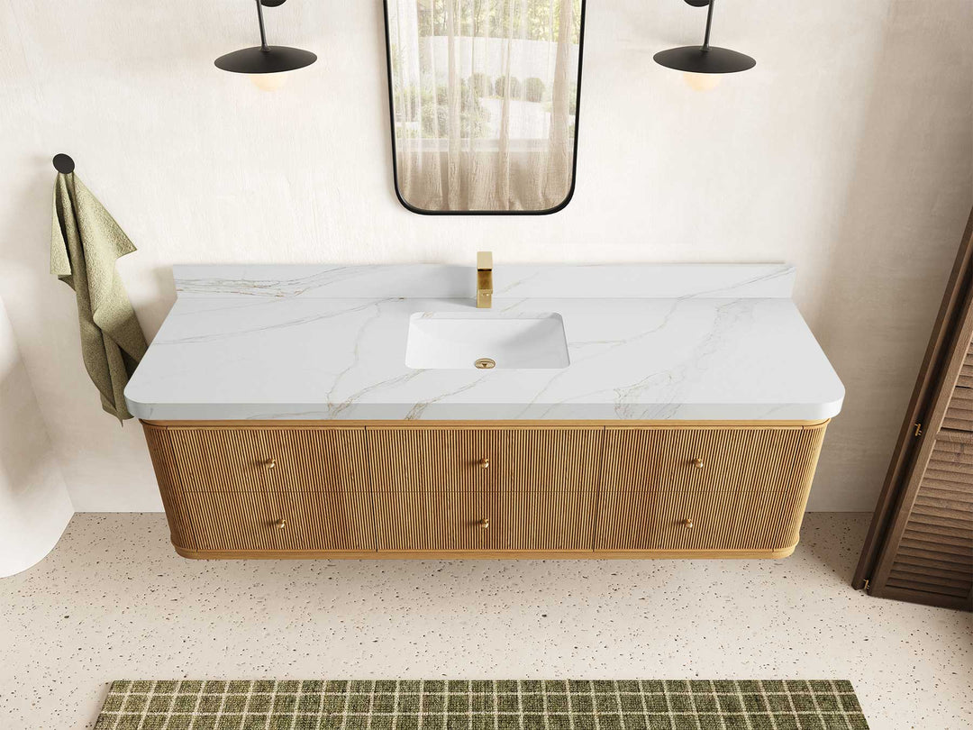 Hampton Floating Teak 72 in. W x 22 in. D Single Sink Bathroom Vanity - Willow Bath and Vanity