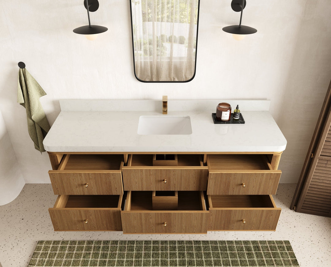 Hampton Floating Teak 72 in. W x 22 in. D Single Sink Bathroom Vanity - Willow Bath and Vanity