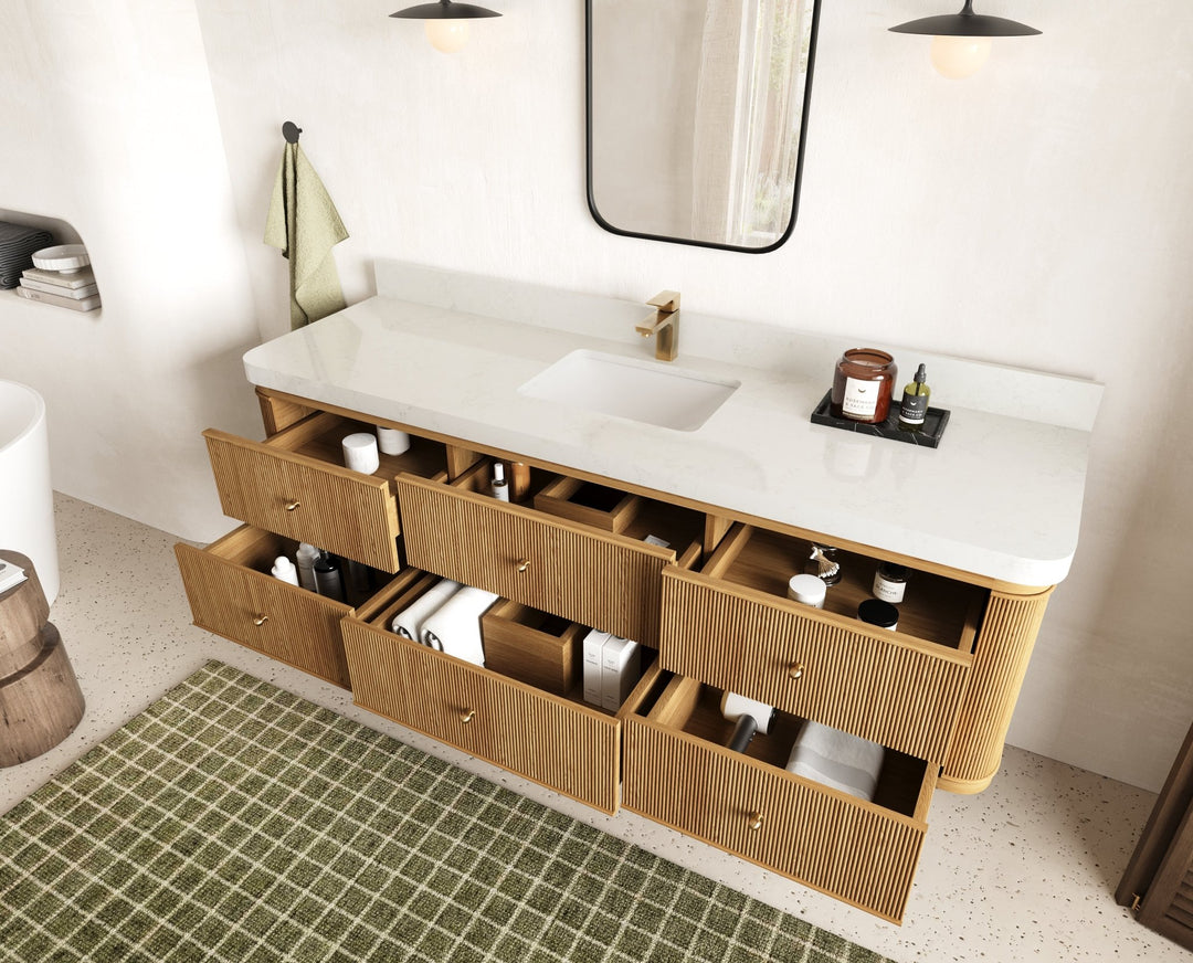 Hampton Floating Teak 72 in. W x 22 in. D Single Sink Bathroom Vanity - Willow Bath and Vanity