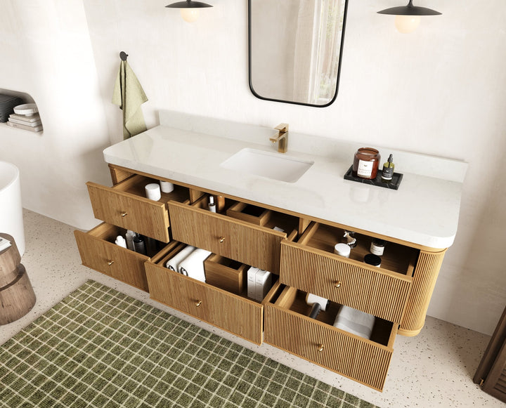 Hampton Floating Teak 72 in. W x 22 in. D Single Sink Bathroom Vanity - photo 3