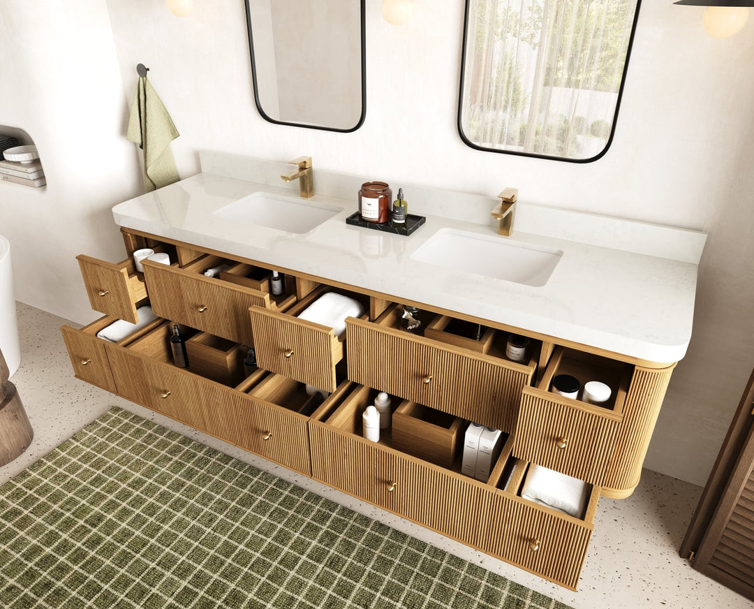 Hampton Floating Teak 80 in. W x 22 in. D Double Sink Bathroom Vanity - Willow Bath and Vanity