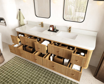 Hampton Floating Teak 80 in. W x 22 in. D Double Sink Bathroom Vanity - Willow Bath and Vanity