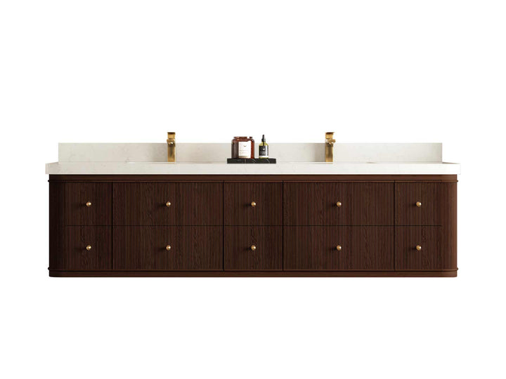Hampton Floating Teak 80 in. W x 22 in. D Double Sink Bathroom Vanity - photo 1