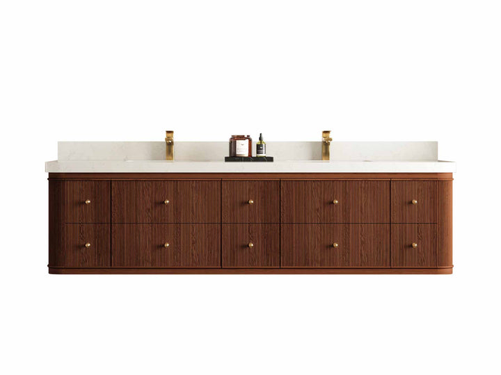 Hampton Floating Teak 80 in. W x 22 in. D Double Sink Bathroom Vanity - photo 1