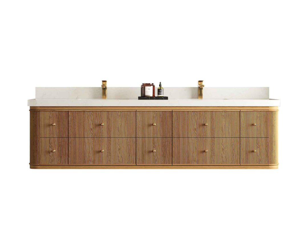 Hampton Floating Teak 80 in. W x 22 in. D Double Sink Bathroom Vanity - Willow Bath and Vanity