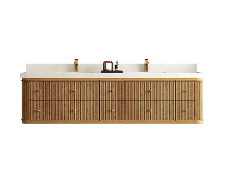 Hampton Floating Teak 80 in. W x 22 in. D Double Sink Bathroom Vanity - photo 1