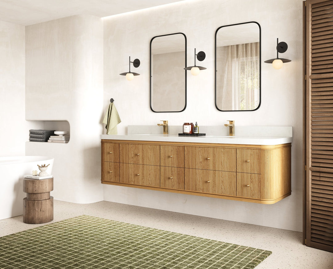 Hampton Floating Teak 80 in. W x 22 in. D Double Sink Bathroom Vanity - Willow Bath and Vanity