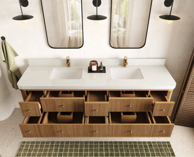 Hampton Floating Teak 80 in. W x 22 in. D Double Sink Bathroom Vanity - Willow Bath and Vanity