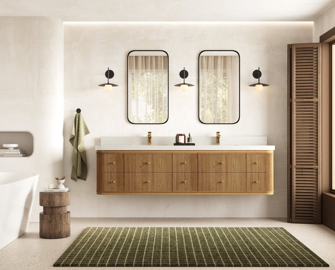 Hampton Floating Teak 80 in. W x 22 in. D Double Sink Bathroom Vanity - Willow Bath and Vanity