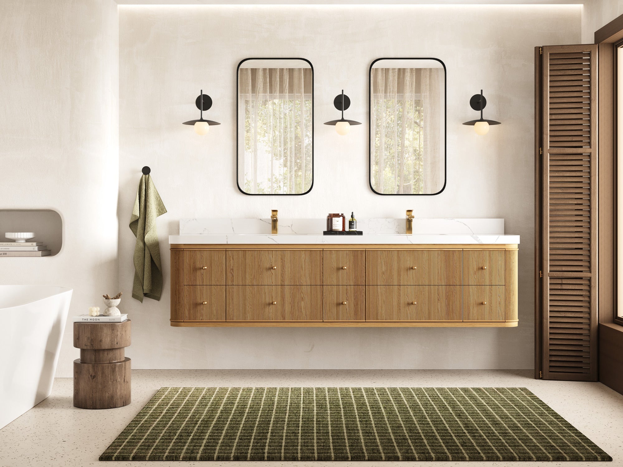 Hampton Floating Teak 84 in. W x 22 in. D Double Sink Bathroom Vanity - Willow Bath and Vanity