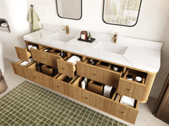 Hampton Floating Teak 84 in. W x 22 in. D Double Sink Bathroom Vanity - photo 3
