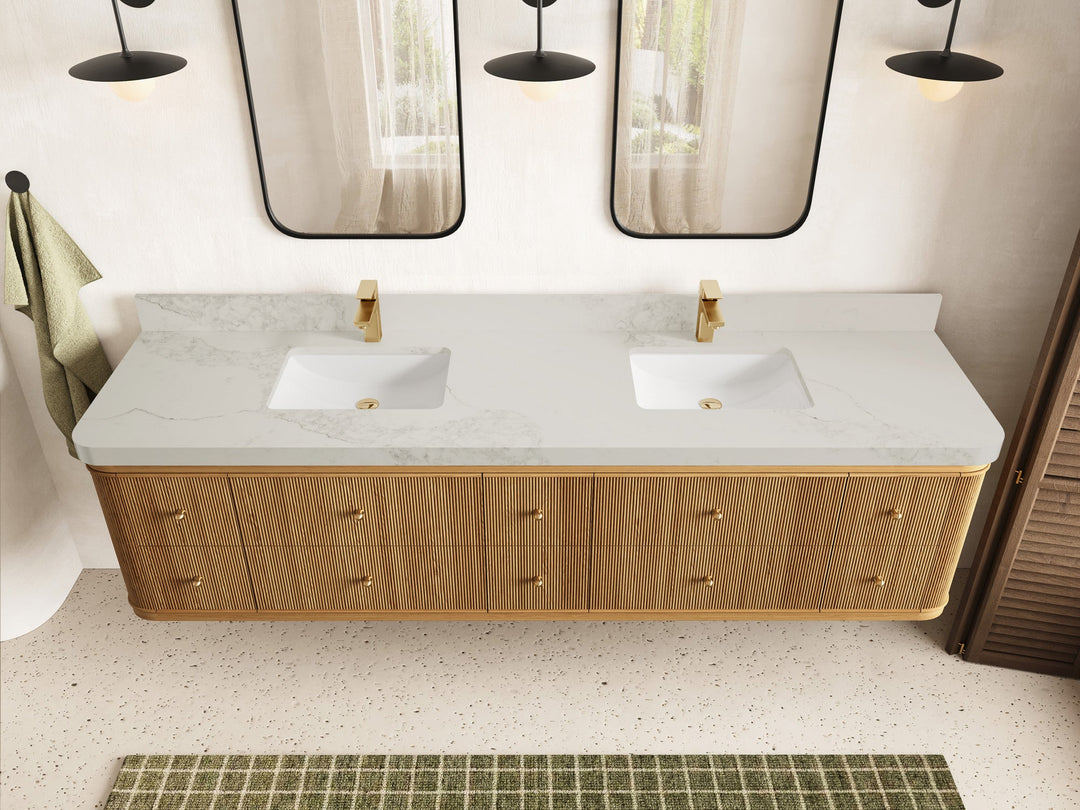 Hampton Floating Teak 84 in. W x 22 in. D Double Sink Bathroom Vanity - Willow Bath and Vanity