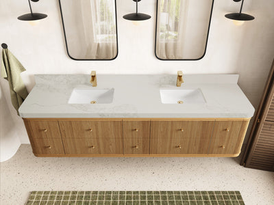 Hampton Floating Teak 84 in. W x 22 in. D Double Sink Bathroom Vanity - Willow Bath and Vanity