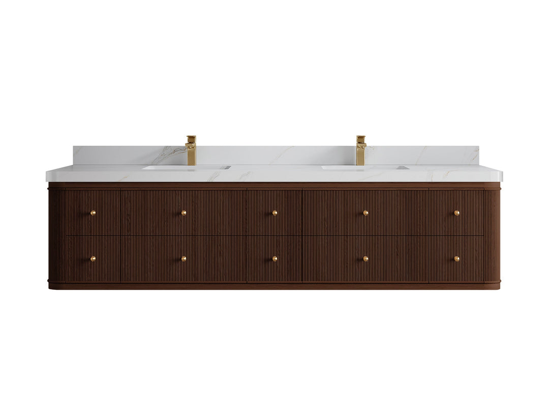 Hampton Floating Teak 84 in. W x 22 in. D Double Sink Bathroom Vanity - Willow Bath and Vanity