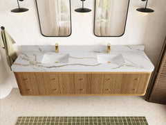 Hampton Floating Teak 84 in. W x 22 in. D Double Sink Bathroom Vanity - photo 12