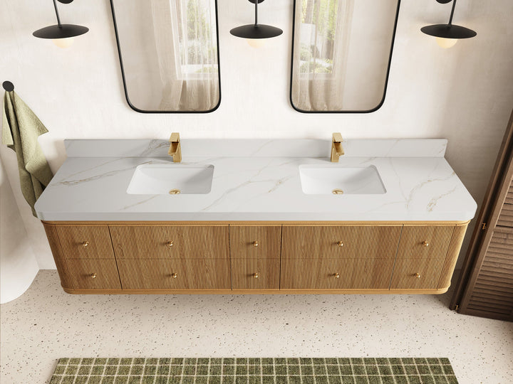 Hampton Floating Teak 84 in. W x 22 in. D Double Sink Bathroom Vanity - photo 18