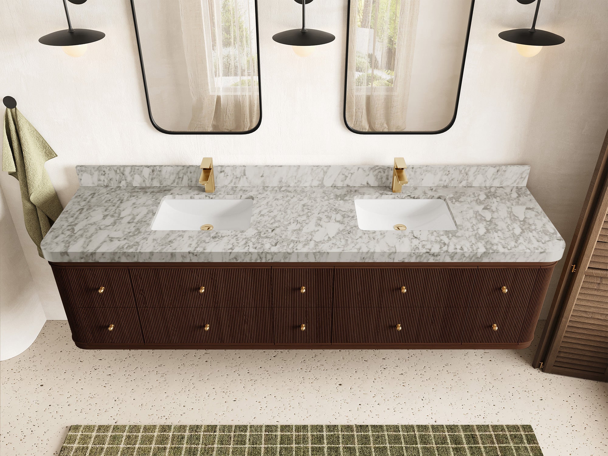 Hampton Floating Teak 84 in. W x 22 in. D Double Sink Bathroom Vanity - Willow Bath and Vanity