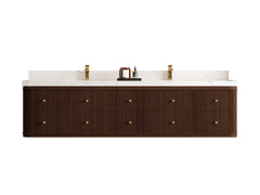 Hampton Floating Teak 84 in. W x 22 in. D Double Sink Bathroom Vanity - photo 1