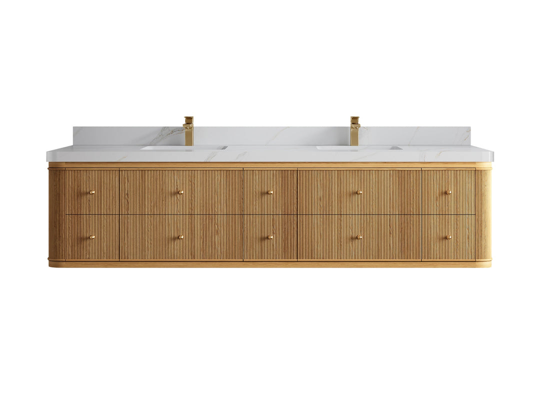 Hampton Floating Teak 84 in. W x 22 in. D Double Sink Bathroom Vanity - Willow Bath and Vanity