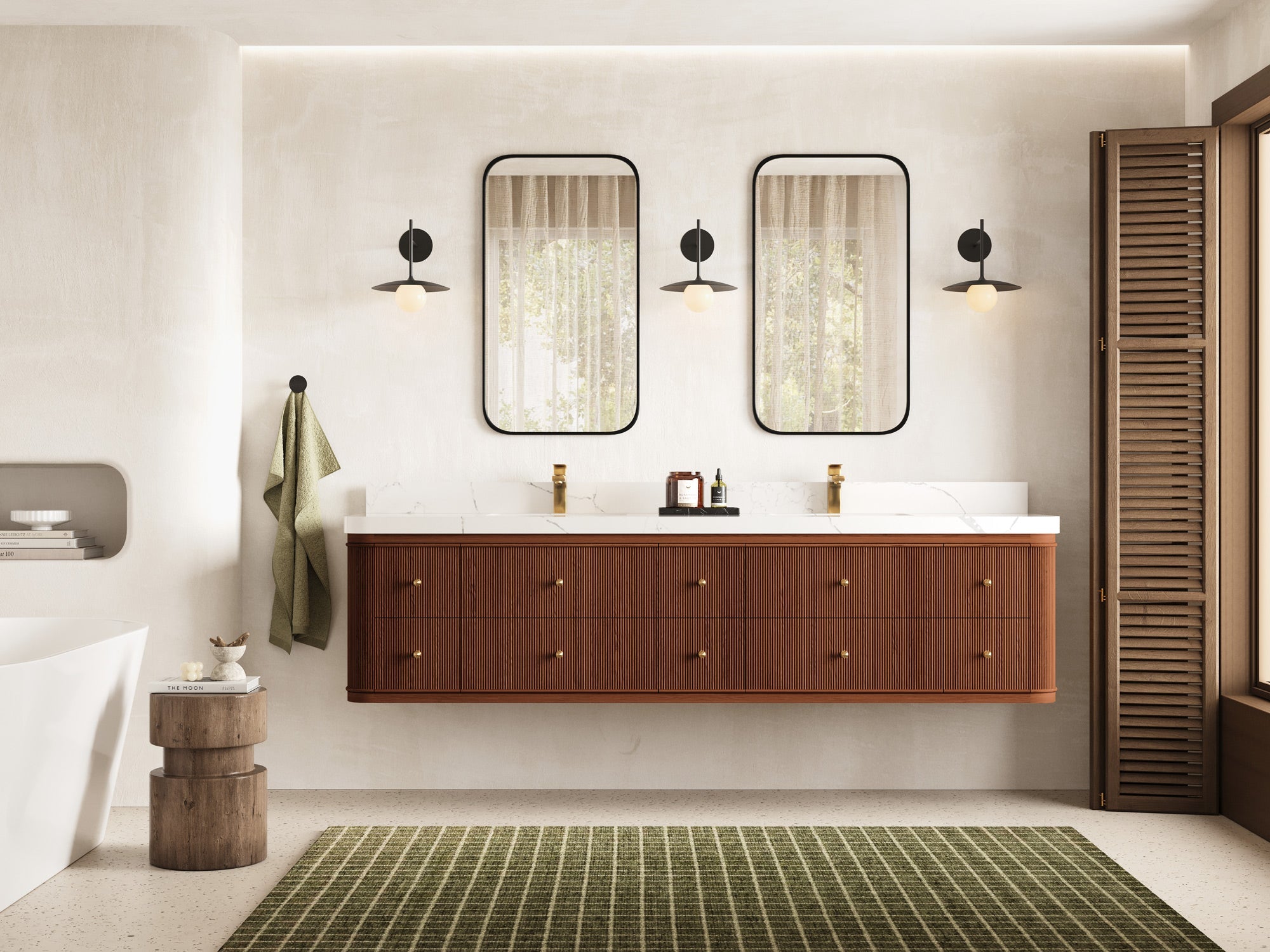 Hampton Floating Teak 84 in. W x 22 in. D Double Sink Bathroom