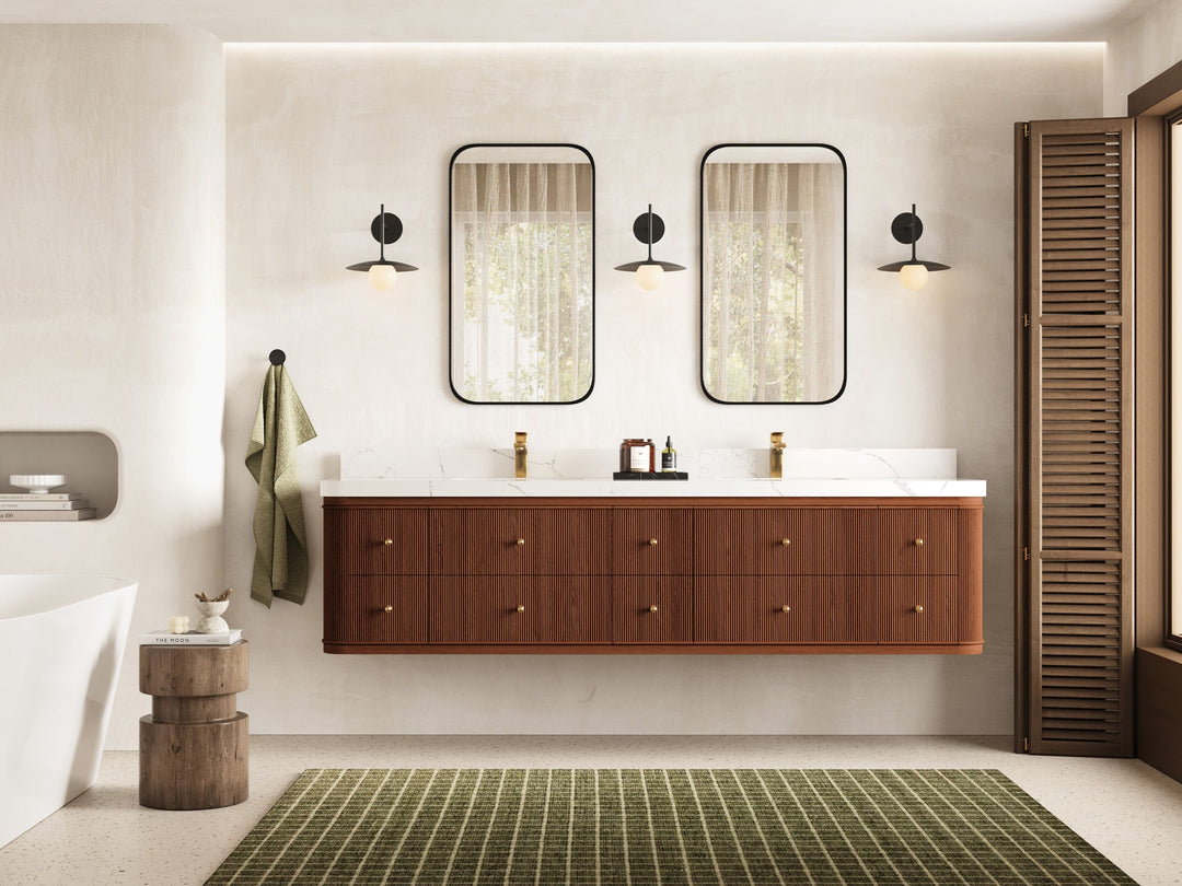 Hampton Floating Teak 84 in. W x 22 in. D Double Sink Bathroom Vanity - Willow Bath and Vanity