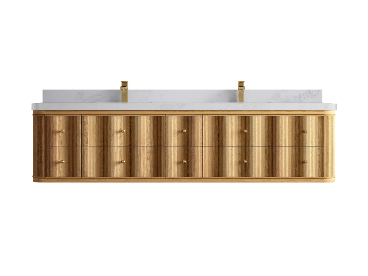 Hampton Floating Teak 84 in. W x 22 in. D Double Sink Bathroom Vanity - Willow Bath and Vanity