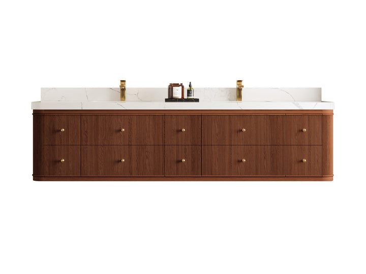 Hampton Floating Teak 84 in. W x 22 in. D Double Sink Bathroom Vanity - photo 1
