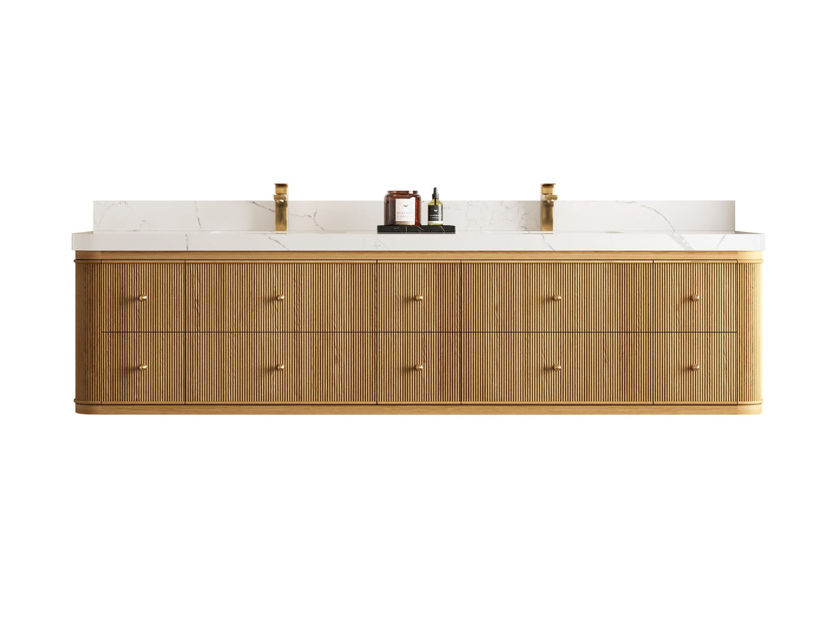 Hampton Floating Teak 84 in. W x 22 in. D Double Sink Bathroom Vanity - Willow Bath and Vanity