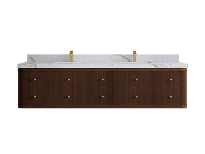 Hampton Floating Teak 84 in. W x 22 in. D Double Sink Bathroom Vanity - Willow Bath and Vanity