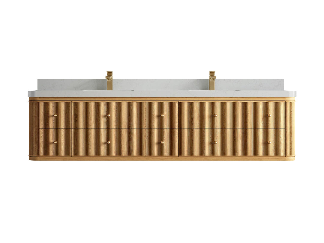 Hampton Floating Teak 84 in. W x 22 in. D Double Sink Bathroom Vanity - Willow Bath and Vanity