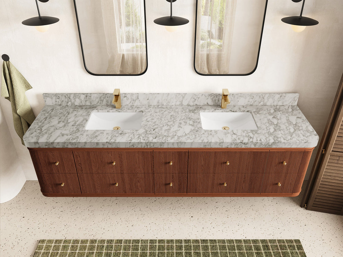 Hampton Floating Teak Wood 84 in. W x 22 in. D Double Sink Bathroom Vanity