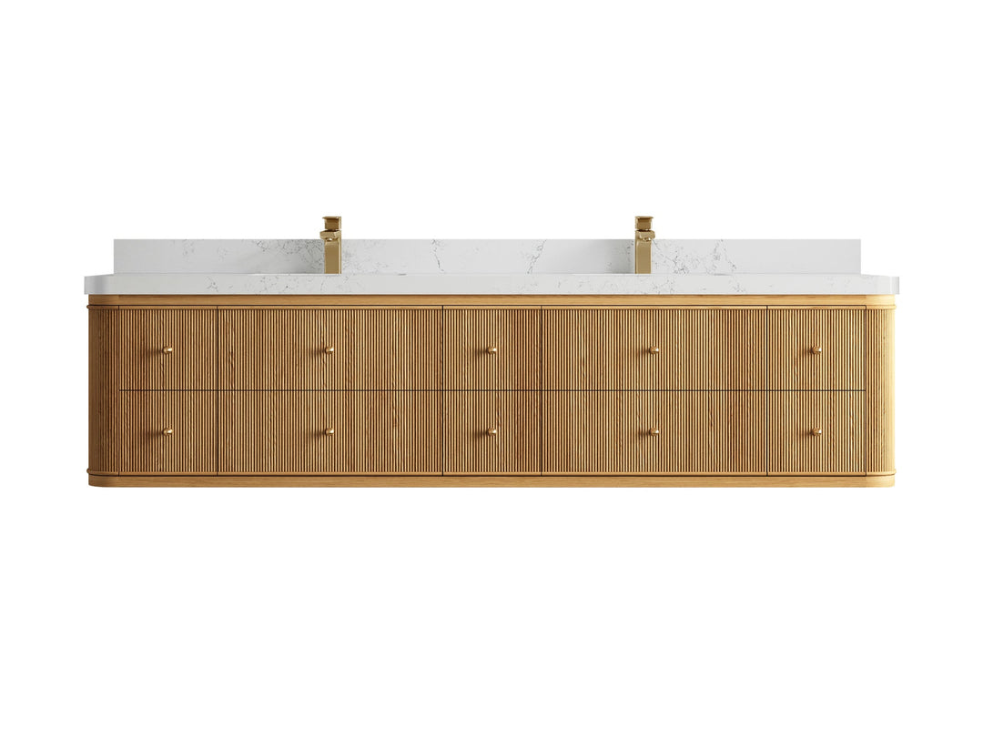 Hampton Floating Teak 84 in. W x 22 in. D Double Sink Bathroom Vanity - Willow Bath and Vanity