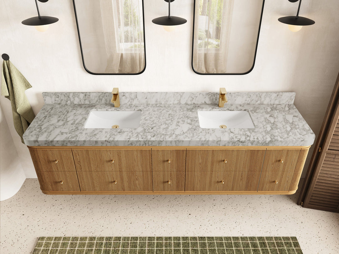 Hampton Floating Teak 84 in. W x 22 in. D Double Sink Bathroom Vanity - Willow Bath and Vanity