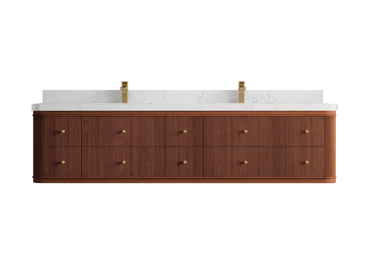 Hampton Floating Teak 84 in. W x 22 in. D Double Sink Bathroom Vanity - Willow Bath and Vanity