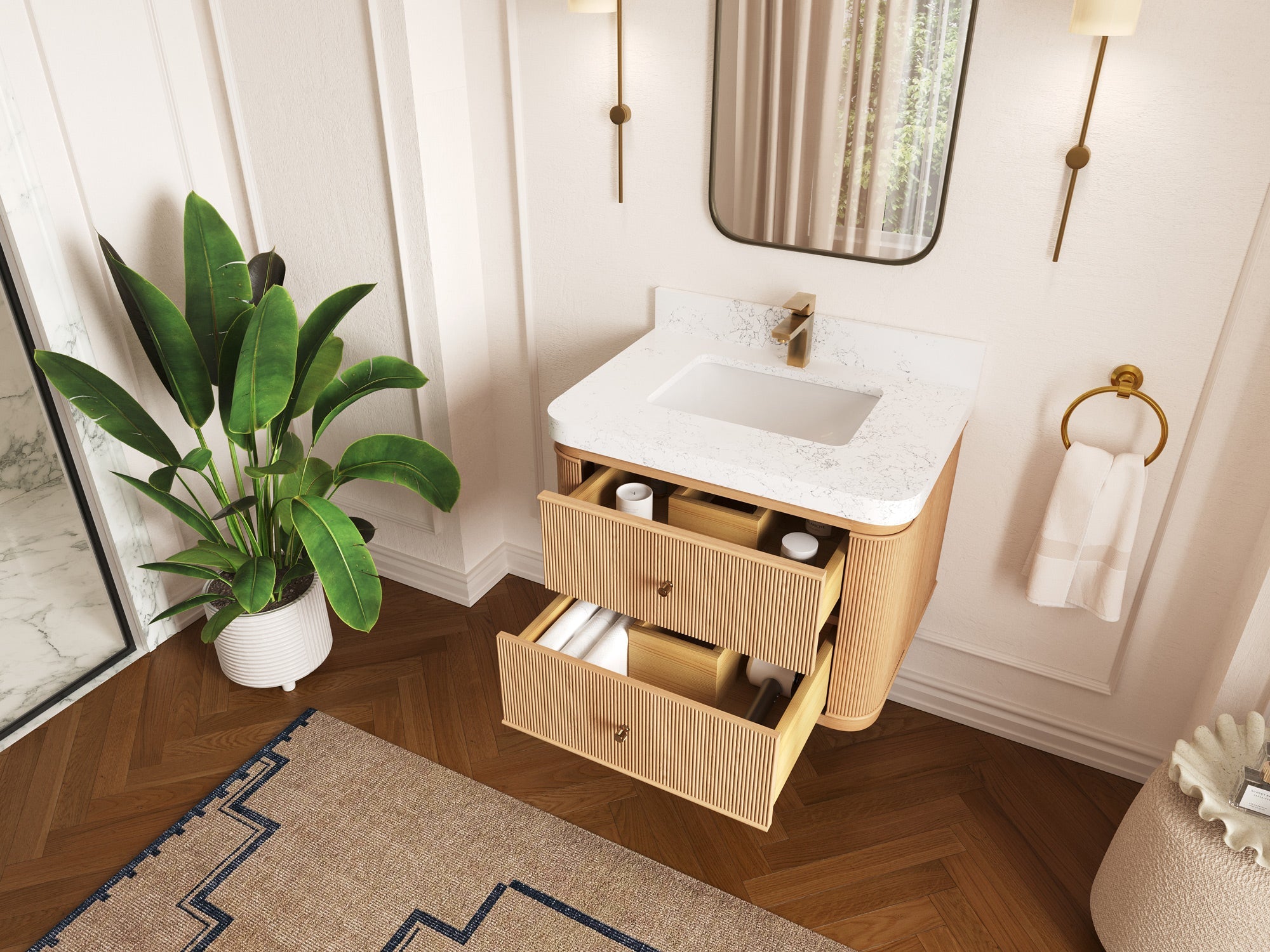 Hampton Floating White Oak 30 in. W x 22 in. D Single Sink Bathroom Vanity - Willow Bath and Vanity