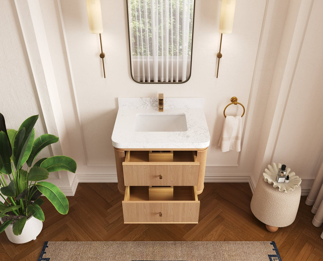 Hampton Floating White Oak 30 in. W x 22 in. D Single Sink Bathroom Vanity - Willow Bath and Vanity