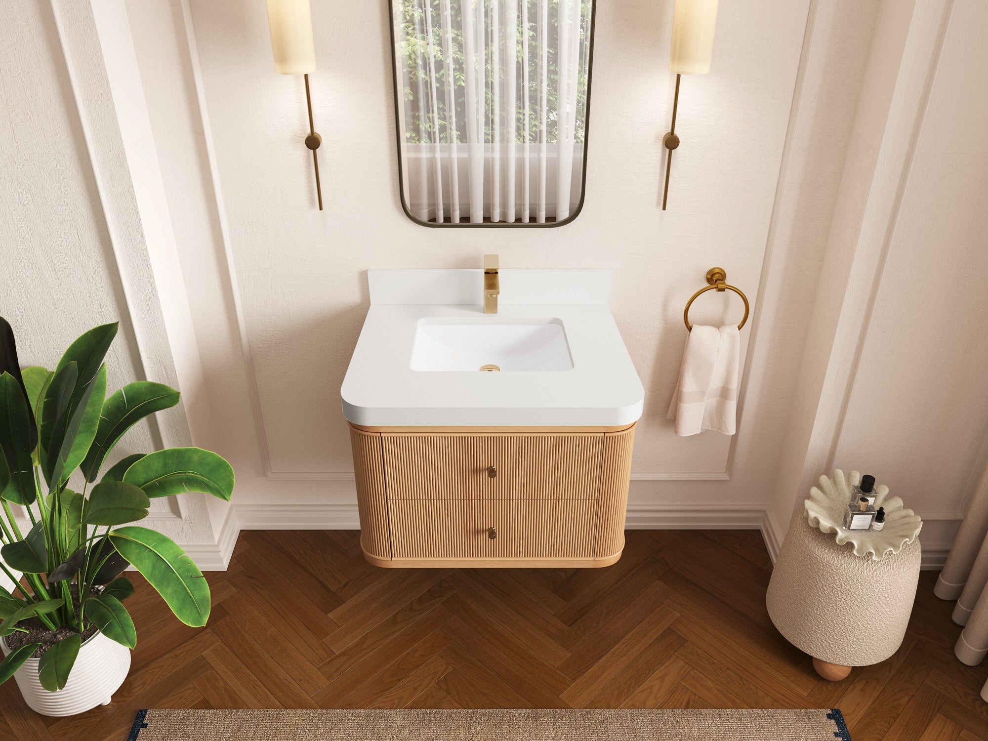 Hampton Floating White Oak 30 in. W x 22 in. D Single Sink Bathroom Vanity - Willow Bath and Vanity