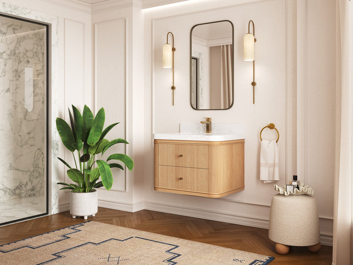 Hampton Floating White Oak 30 in. W x 22 in. D Single Sink Bathroom Vanity - photo 2