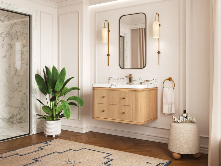 Hampton Floating White Oak 36 in. W x 22 in. D Single Sink Bathroom Vanity - photo 2