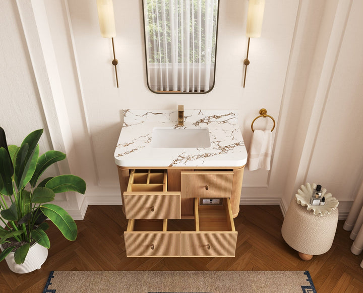 Hampton Floating White Oak 36 in. W x 22 in. D Single Sink Bathroom Vanity - photo 5