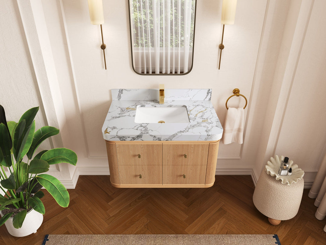 Hampton Floating White Oak 36 in. W x 22 in. D Single Sink Bathroom Vanity - Willow Bath and Vanity