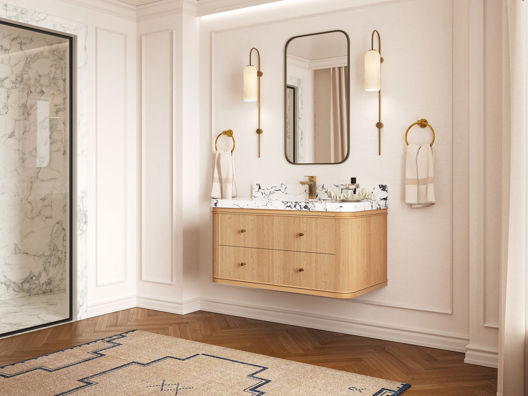 Hampton Floating White Oak 42 in. W x 22 in. D Single Sink Bathroom Vanity - Willow Bath and Vanity