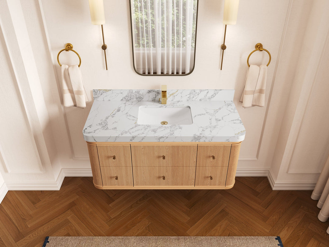 Hampton Floating White Oak 48 in. W x 22 in. D Single Sink Bathroom Vanity - Willow Bath and Vanity