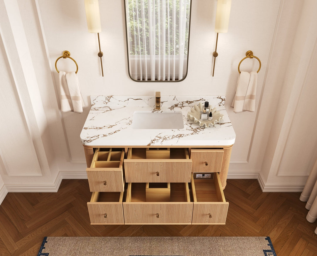 Hampton Floating White Oak 48 in. W x 22 in. D Single Sink Bathroom Vanity - Willow Bath and Vanity