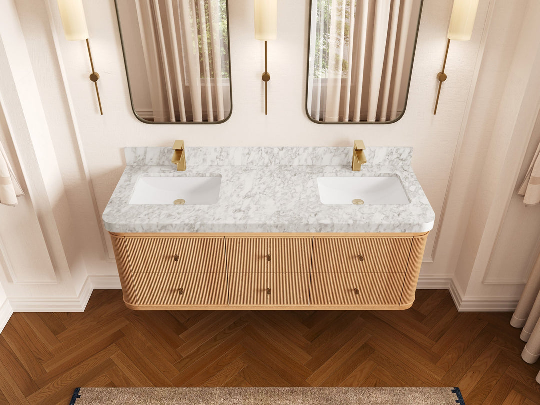 Hampton Floating White Oak 60 in. W x 22 in. D Double Sink Bathroom Vanity - Willow Bath and Vanity