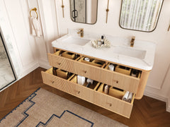Hampton Floating White Oak 60 in. W x 22 in. D Double Sink Bathroom Vanity - photo 3