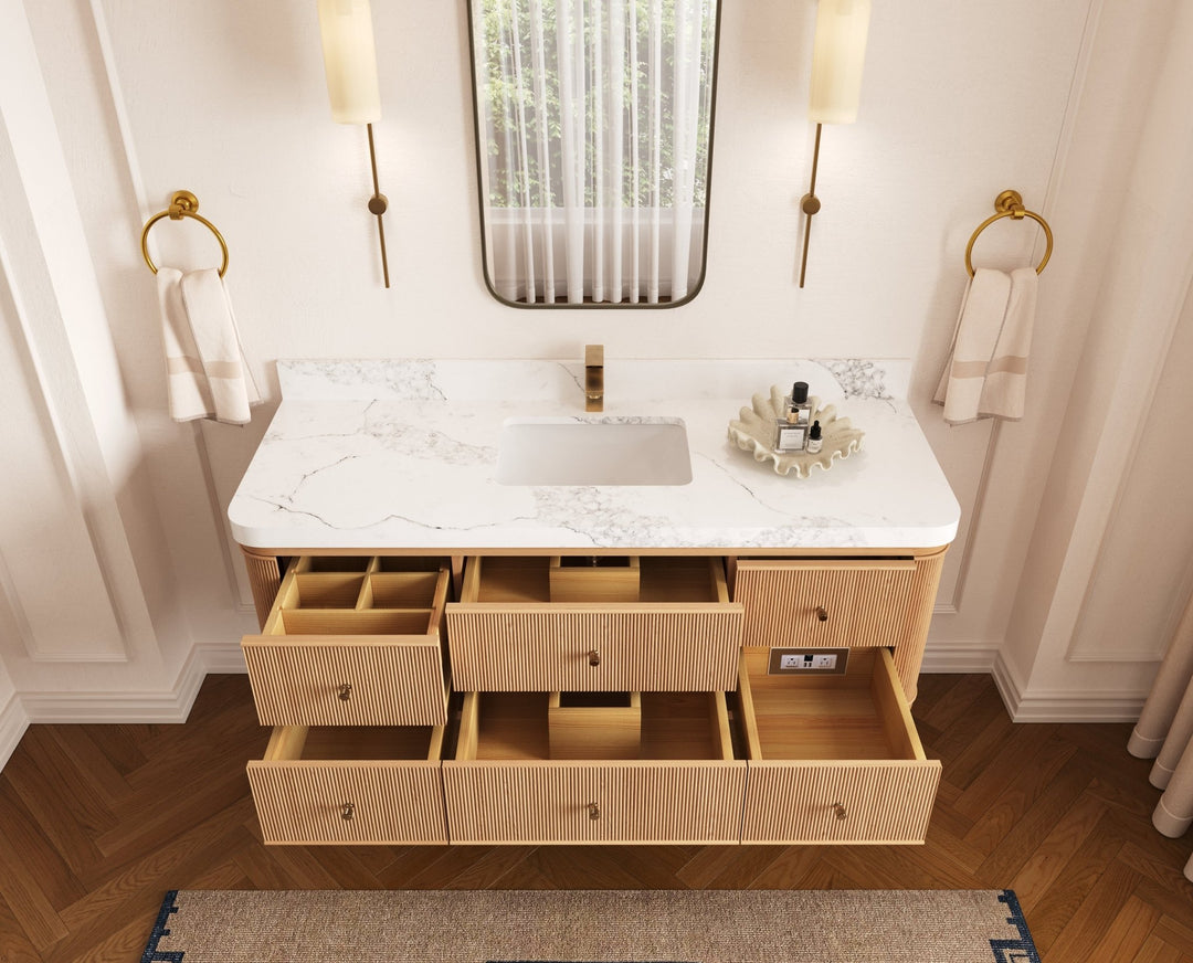 Hampton Floating White Oak 60 in. W x 22 in. D Single Sink Bathroom Vanity - Willow Bath and Vanity